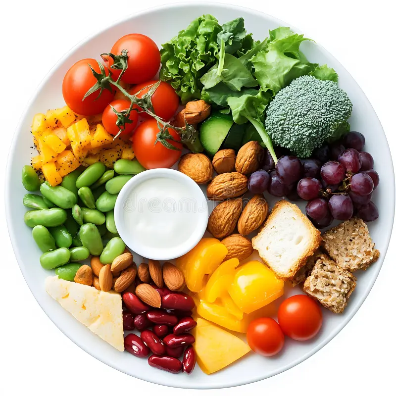 Balanced plate with fruits and nuts